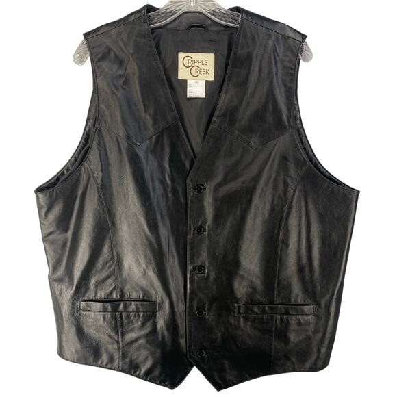 Cripple Creek Black Leather Western Vest Men’s XXL Button Front Cowboy Biker - Picture 1 of 7